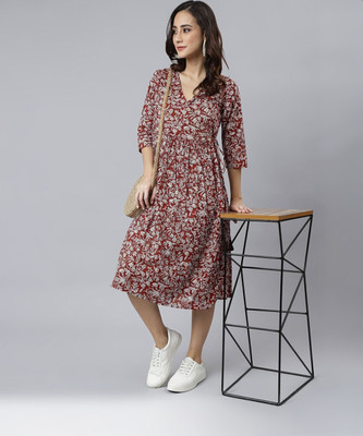 Janasya Women Wrap Maroon Midi/Calf Length Dress