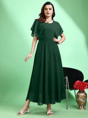 Fashion2wear Women Gown Green Maxi/Full Length Dress