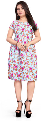 HouseOfCommon Women A-line Blue Knee Length Dress