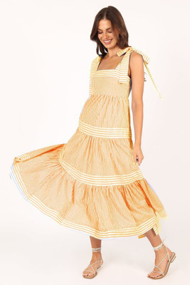 OUTZIDR Women A-line Beige Below Knee Dress
