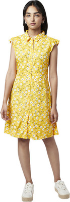YU by Pantaloons Women Fit and Flare Yellow Midi/Calf Length Dress