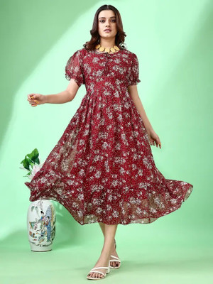 OSHO ENTERPRISE Women Fit and Flare Red Knee Length Dress