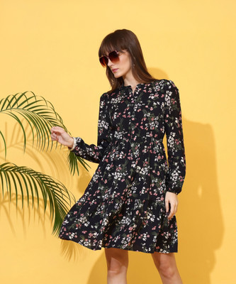 Honky Tonky Women Fit and Flare Black Knee Length Dress