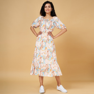 Honey By Pantaloons Women A-line Multicolor Midi/Calf Length Dress