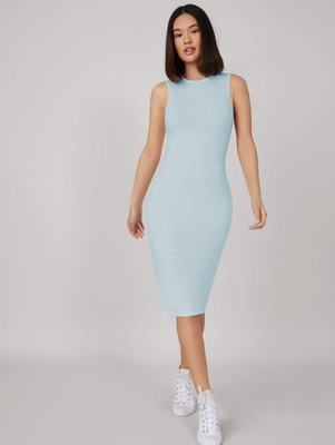 Toochki Women Bodycon Blue Below Knee Dress