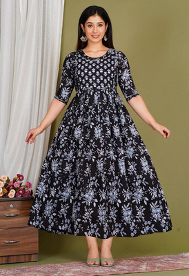 Stylishthreads Women A-line Black, Light Blue Midi/Calf Length Dress