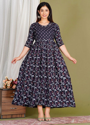 HouseOfCommon Women Fit and Flare Multicolor Midi/Calf Length Dress