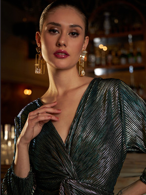 ATHENA Women A-line Dark Green, Silver Above Knee/Mid Thigh Length Dress