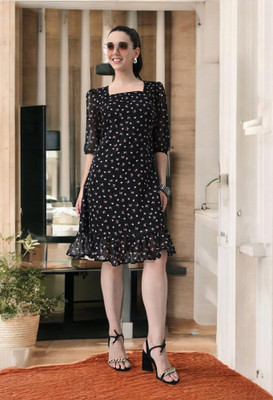 Moshe Women A-line Black Knee Length Dress