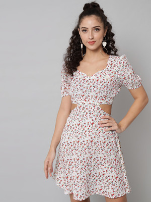 Emeros Women Fit and Flare White Above Knee/Mid Thigh Length Dress