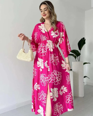 Pimu Women Fit and Flare Pink Midi/Calf Length Dress