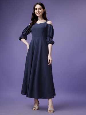 Fashion2wear Women Fit and Flare Dark Blue Dress