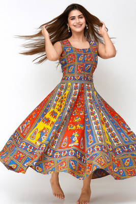 AALIVAAS Women Fit and Flare Multicolor Midi/Calf Length Dress