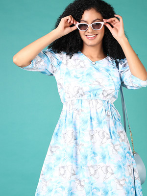 V-MART Women A-line Blue Knee Length Dress