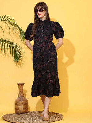 Sheetal Accociates Women Fit and Flare Black Below Knee Dress