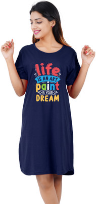 BEFLI Women T Shirt Dark Blue Above Knee/Mid Thigh Length Dress