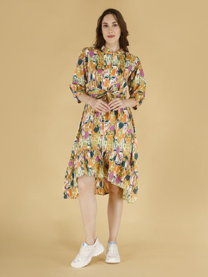 AAVRITTIQUEENS Women Asymmetric Multicolor Midi/Calf Length Dress