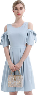 Tagve Women Fit and Flare Blue Above Knee/Mid Thigh Length Dress