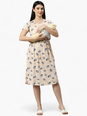 True Shape Women Fit and Flare Orange Knee Length Dress