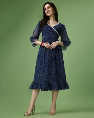 indian glory Women Fit and Flare Dark Blue Dress