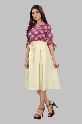 tanvi creation Women Fit and Flare Multicolor Knee Length Dress