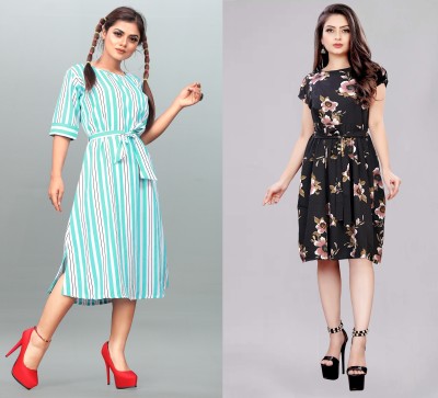 Modli 20 Fashion Women Fit and Flare Multicolor Dress