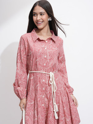 Tokyo Talkies Women Fit and Flare Pink Midi/Calf Length Dress