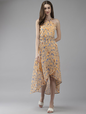 CORSICA Women Asymmetric Yellow Knee Length Dress