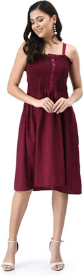 Beautylife Women Fit and Flare Maroon Knee Length Dress
