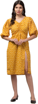 My Swag Women A-line Yellow Midi/Calf Length Dress