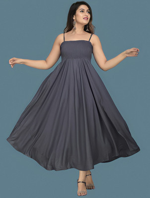 BuyUniqueFashion Women Fit and Flare Grey Midi/Calf Length Dress
