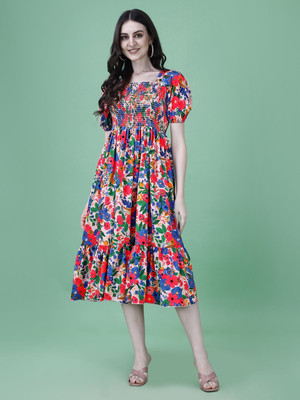 Moda Rapido Women Fit and Flare Red Knee Length Dress