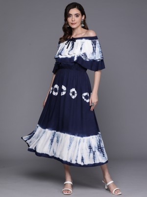 Indo Era Women A-line Blue Dress