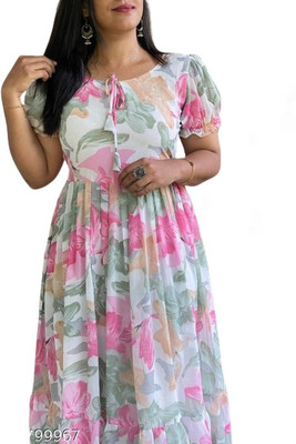 AKSHA CREATION Women Fit and Flare Multicolor Midi/Calf Length Dress