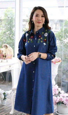 urban cat Women A-line Blue Below Knee Dress