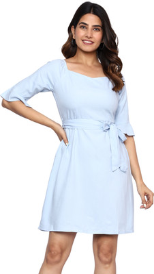 Crazy Sparkles Women Fit and Flare Light Blue Above Knee/Mid Thigh Length Dress