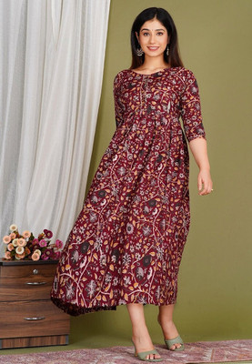 AAVRITTIQUEENS Women A-line Multicolor Midi/Calf Length Dress