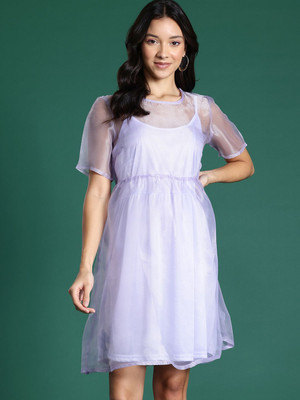 Dressberry Women A-line Purple Above Knee/Mid Thigh Length Dress