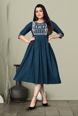 Joqcey Women Fit and Flare Multicolor Midi/Calf Length Dress