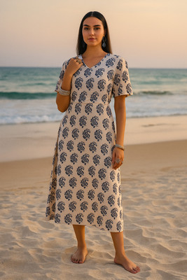 Dressberry Women Fit and Flare White Midi/Calf Length Dress