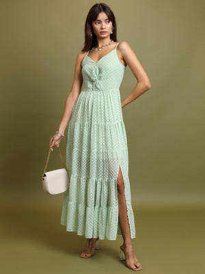 vdg sports Women A-line Light Green Maxi/Full Length Dress