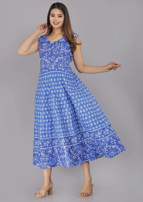 Namokar Enterprises Women Fit and Flare Light Blue Midi/Calf Length Dress