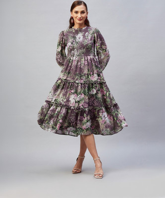 RARE Women Fit and Flare Purple Knee Length Dress