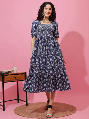 Sheetal Accociates Women Fit and Flare Blue Midi/Calf Length Dress