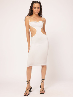 Dressberry Women A-line White Knee Length Dress