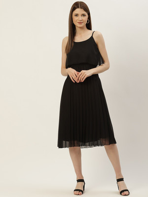 Moda Rapido Women A-line Black Midi/Calf Length Dress