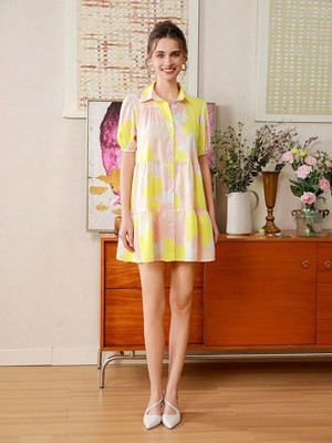 SHITALTEXTILESH Women Maxi Yellow Knee Length Dress