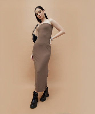 Ginger by Lifestyle Women Sheath Brown Midi/Calf Length Dress