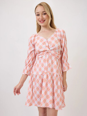 AmarAsha Women Fit and Flare Orange Knee Length Dress