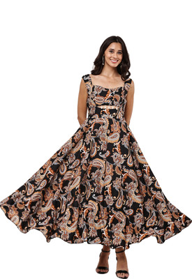 Hunoor Women Fit and Flare Black Ankle Length Dress